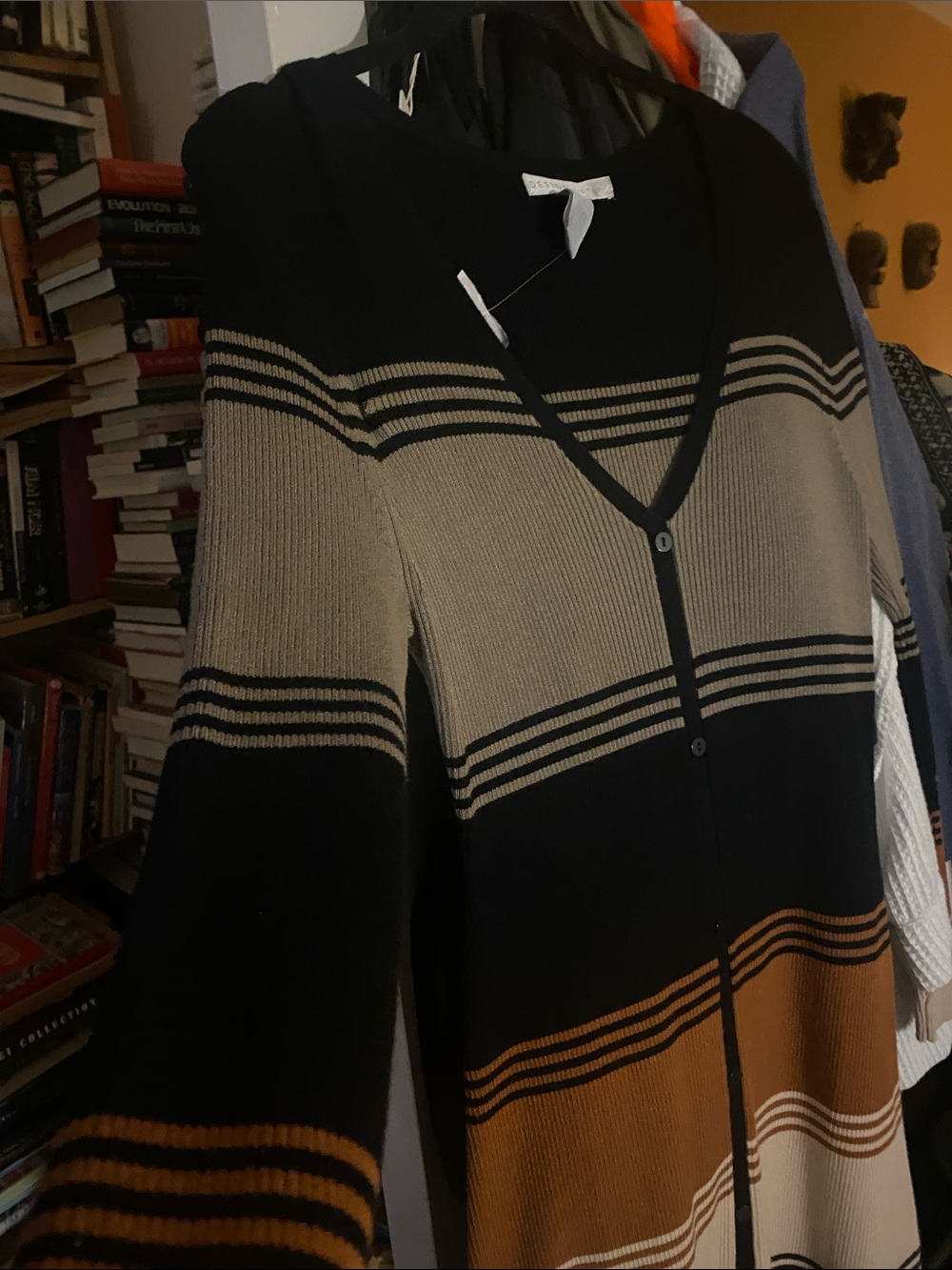 Design History Women's Striped Long Cardigan Dress - Black, Brown, Gray ~ M
